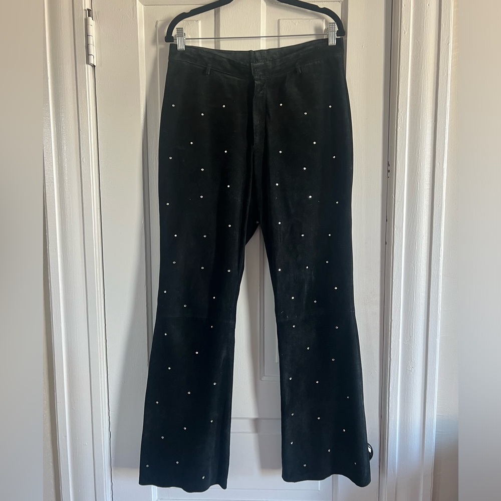 Leather pants | vintage suede with rhinestone studs